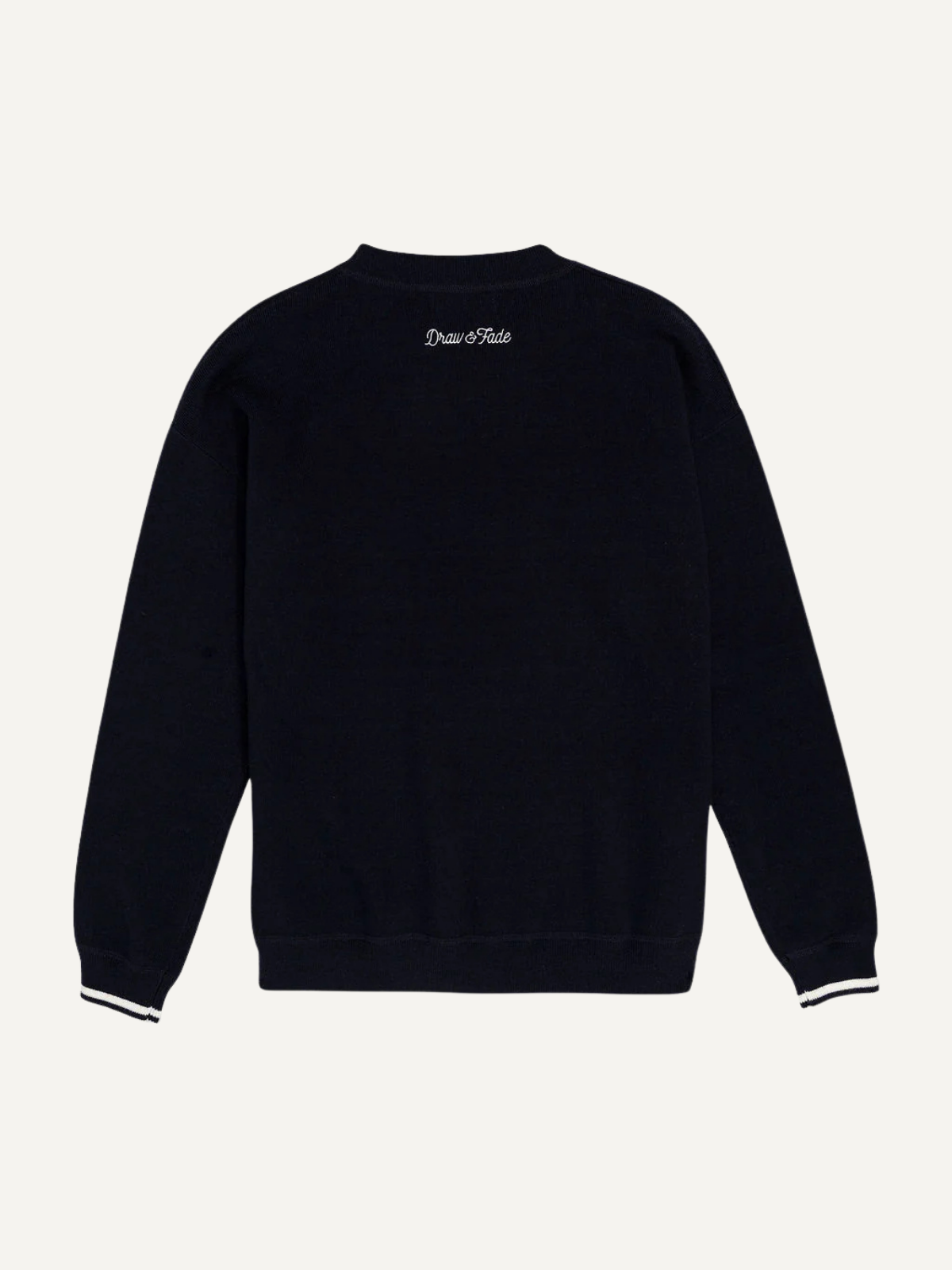 Navy Swing Sequence sweater, back view, Draw & Fade