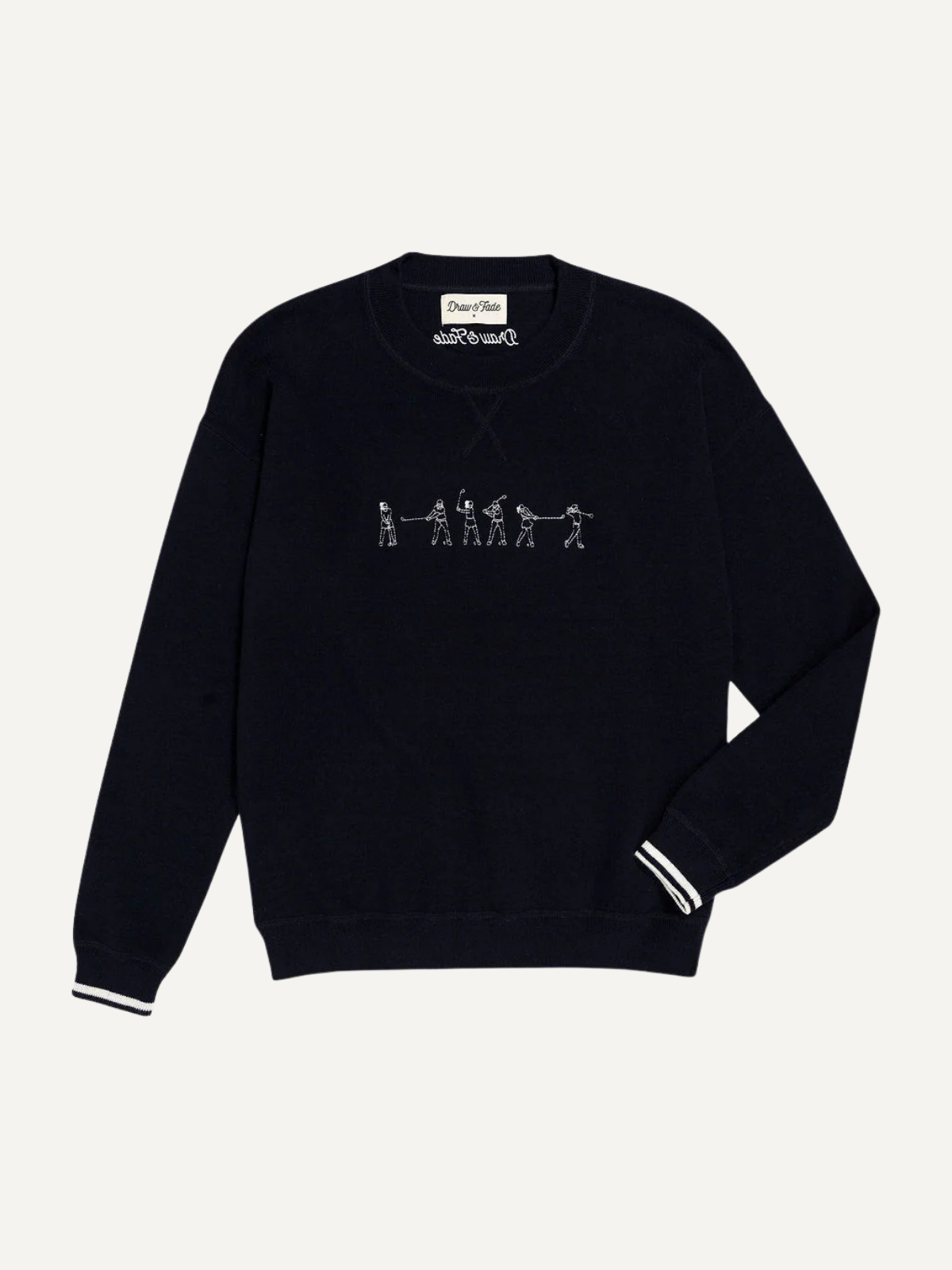 Navy Swing Sequence sweater, front view, Draw & Fade