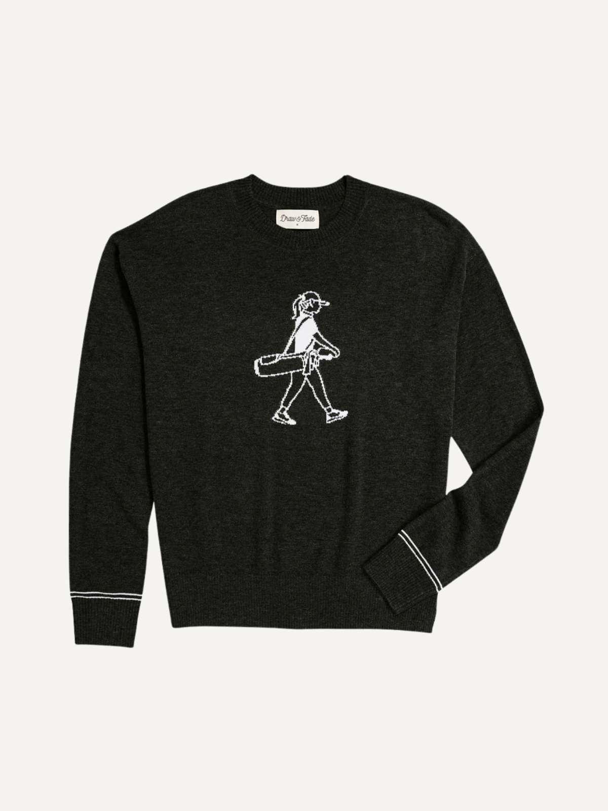 Black Walking Girl crewneck sweater, front view, Draw & Fade