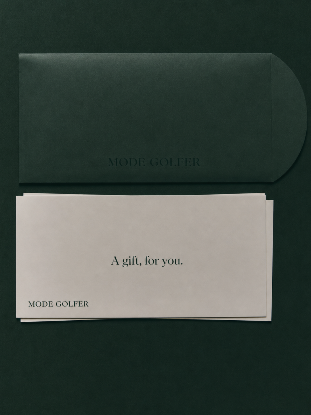 MODE GOLFER digital gift card with green envelope and cream card