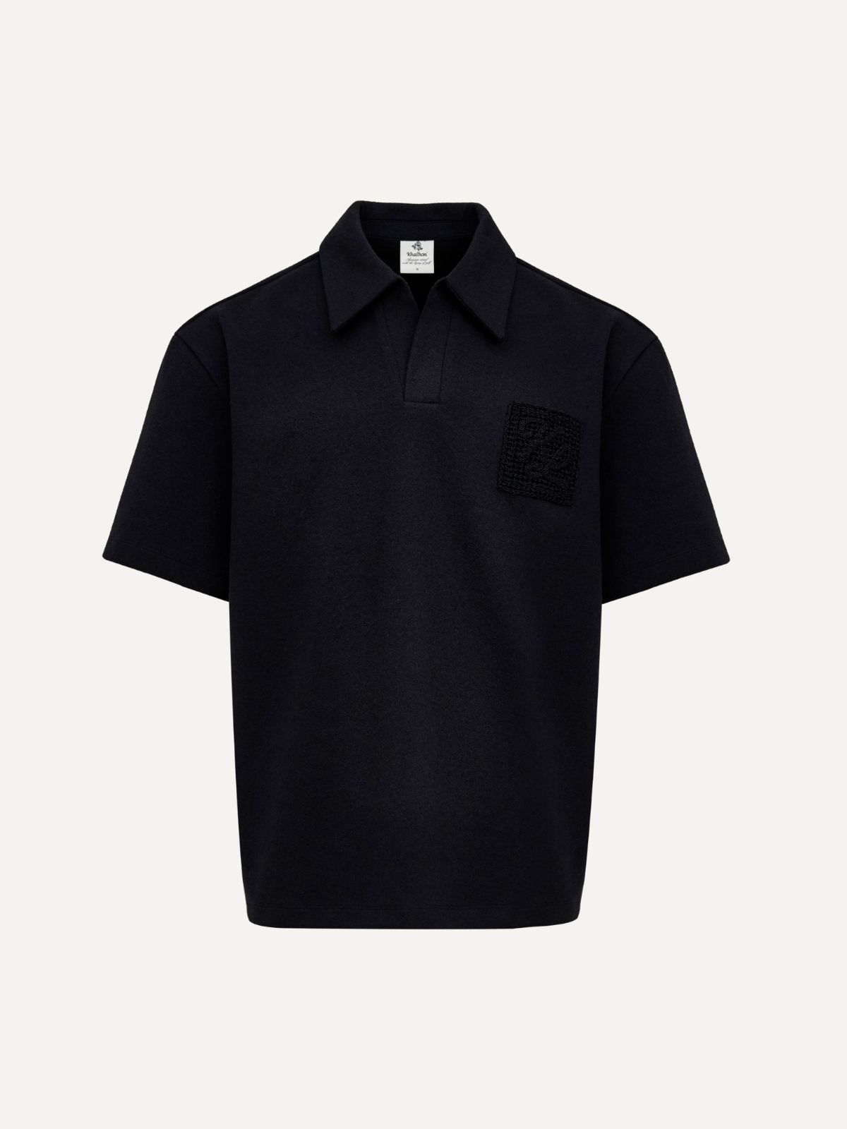 Navy Needle Emblem soft piqué polo, front view, Khalhon