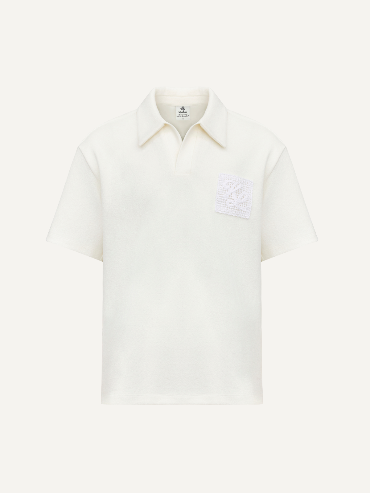 Off-white Needle Emblem soft piqué polo, front view, Khalhon