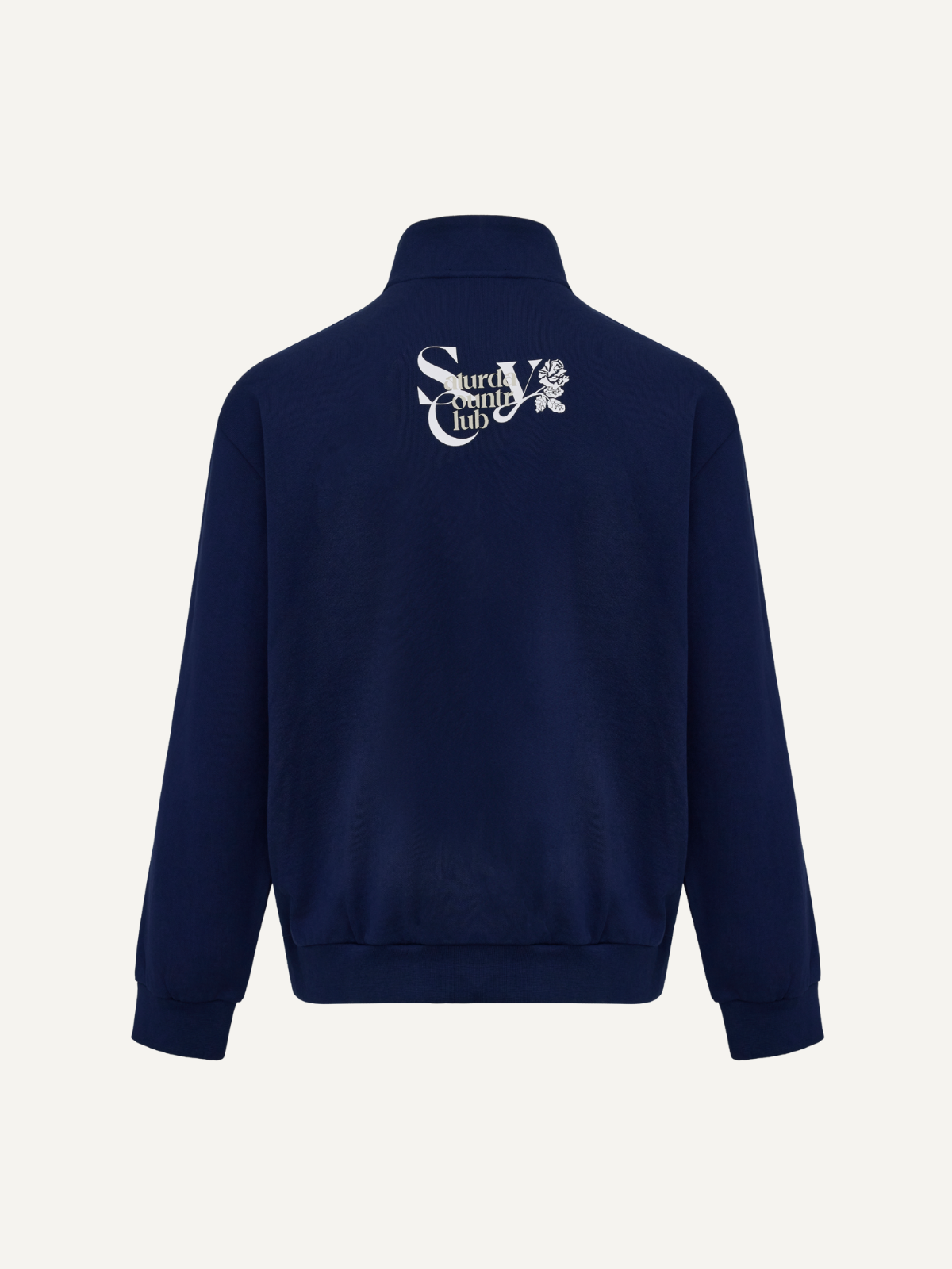 Women’s navy half-zip sweatshirt with back logo detail, Khalhon, back view