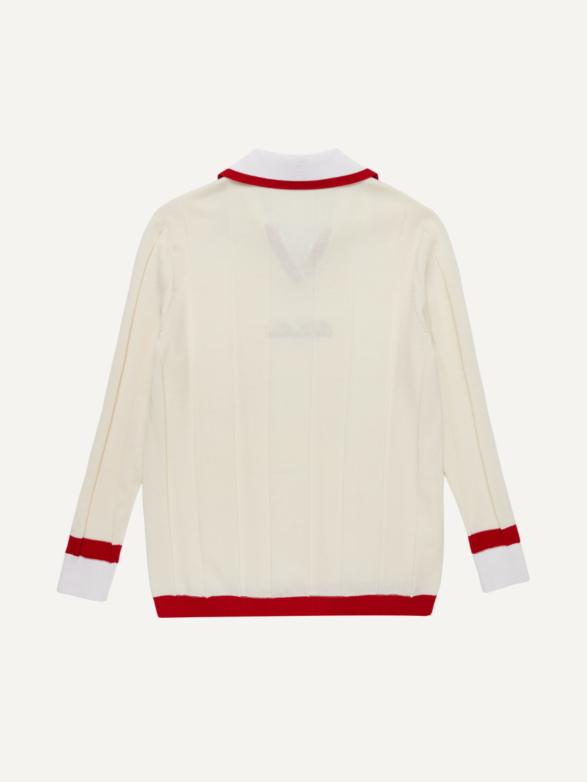 Women’s cream knit golf pullover V-neck, Khalhon, back view