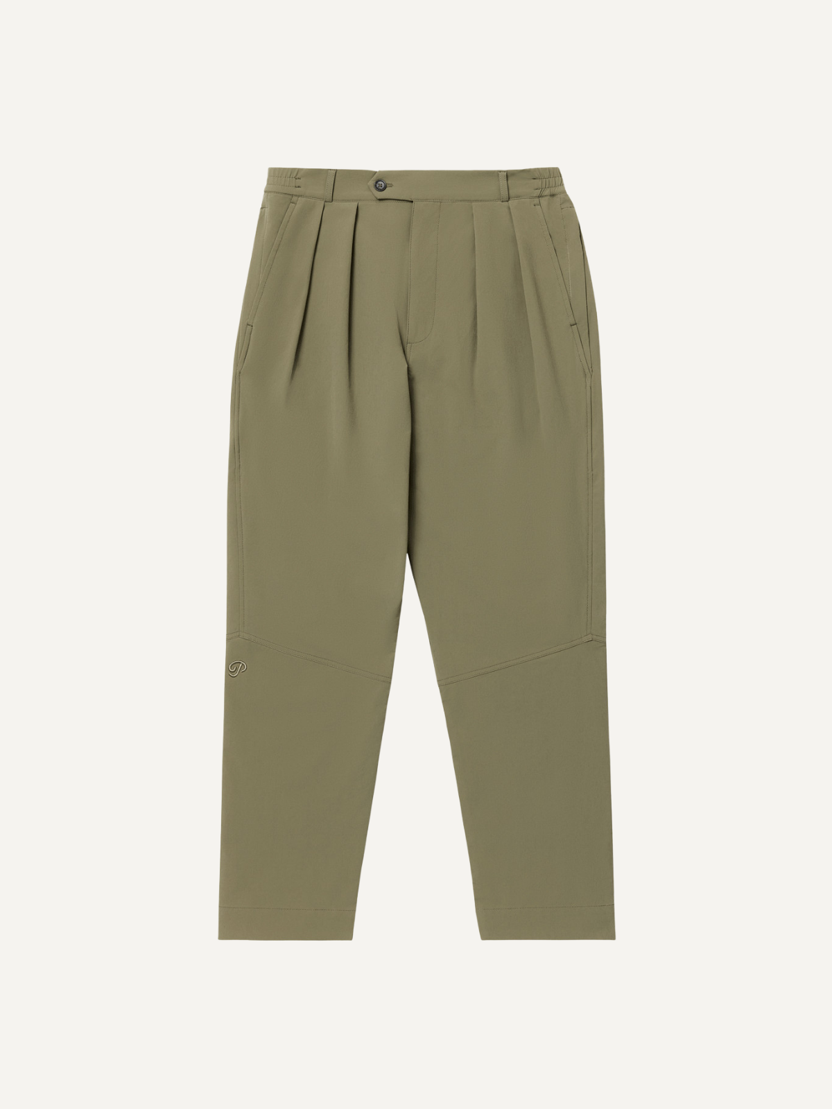 Olive golf pants with pleated front and tapered fit, Public Drip, front view