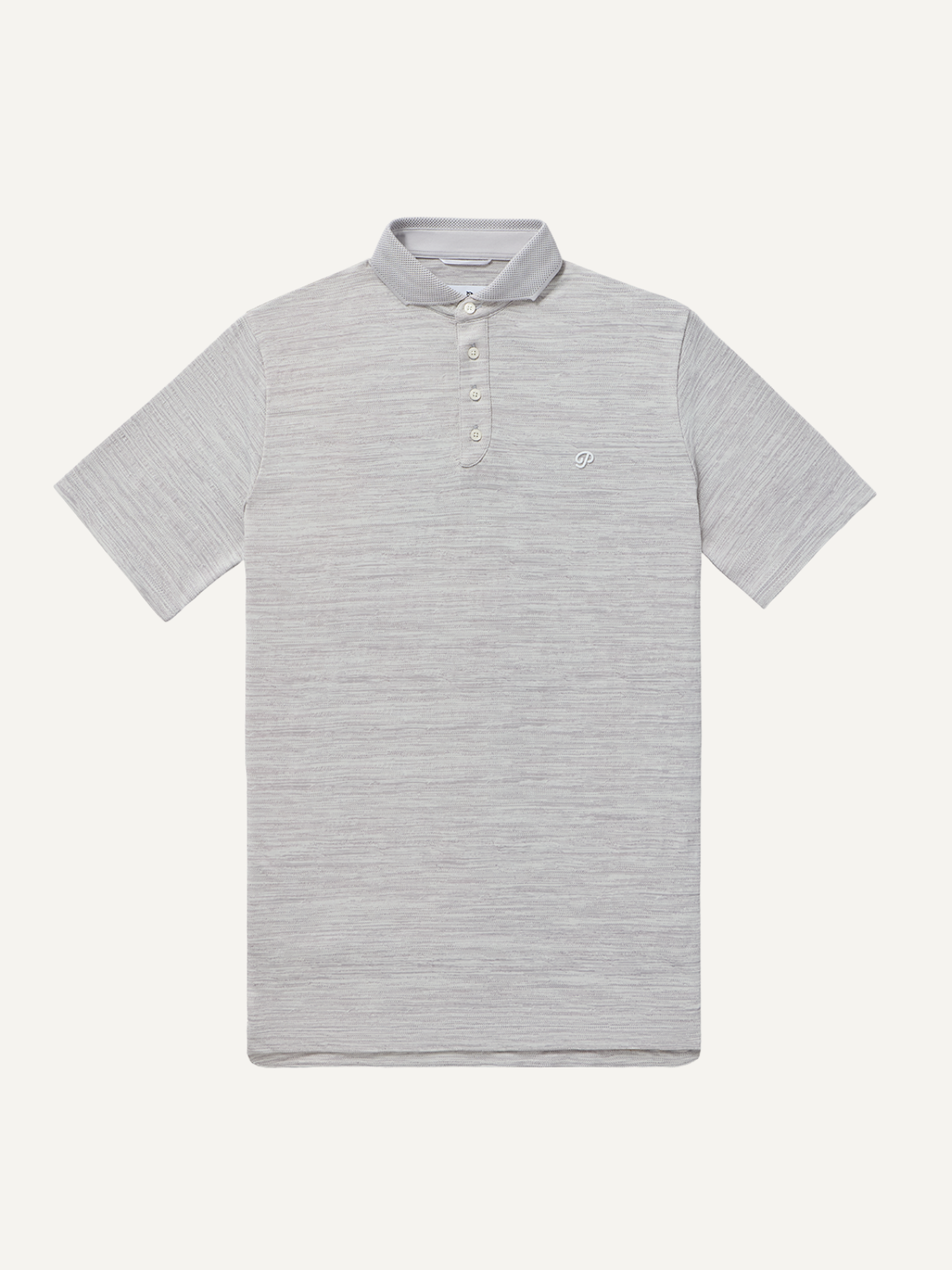 Grey performance polo with textured finish and classic fit, Public Drip, front view