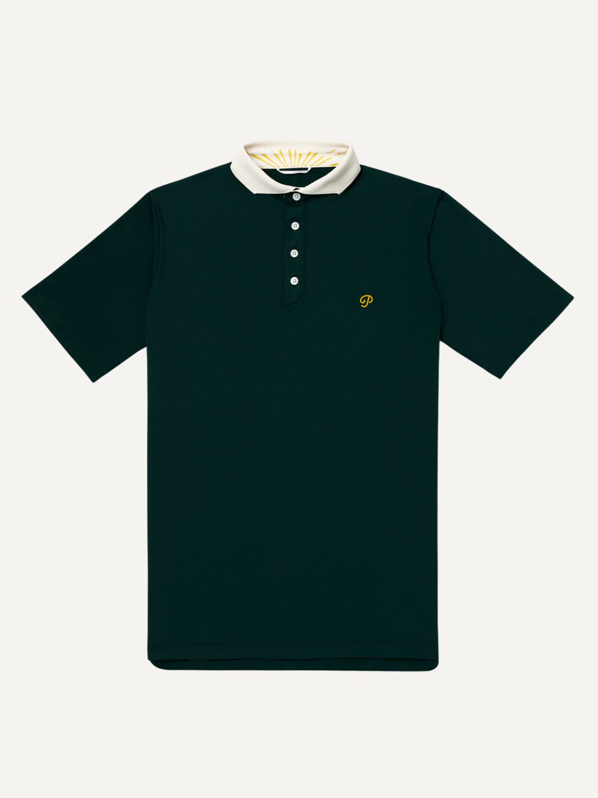 Green performance polo with contrast collar and classic fit, Public Drip, front view