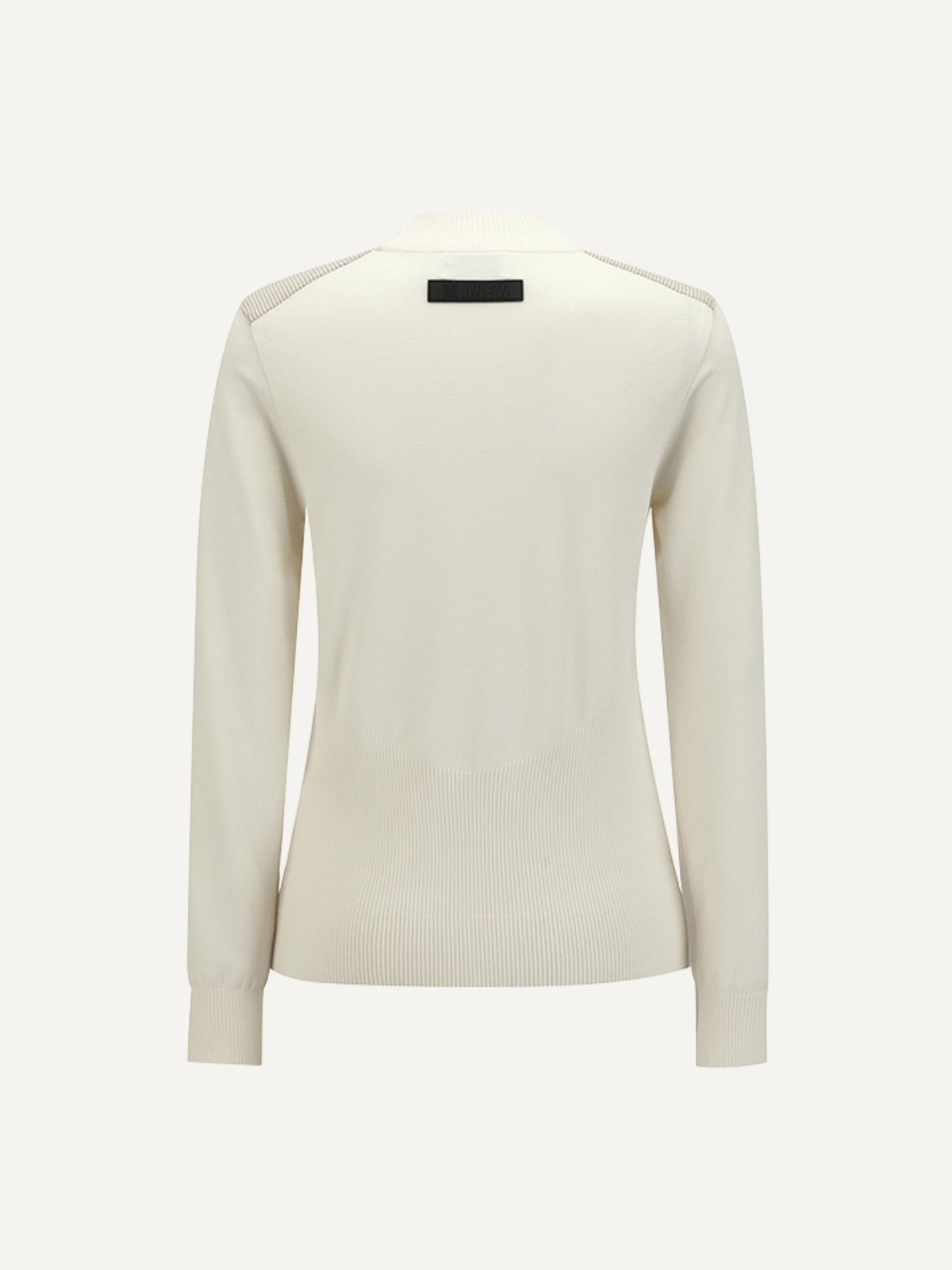 Women’s cream golf knit base layer long sleeve lightweight, Anew, back view