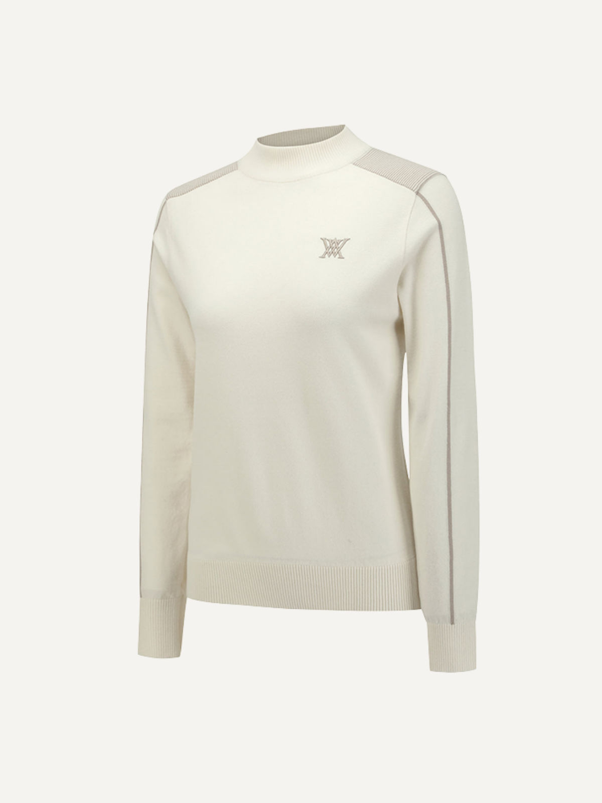 Women’s cream golf knit base layer long sleeve lightweight, Anew, side view