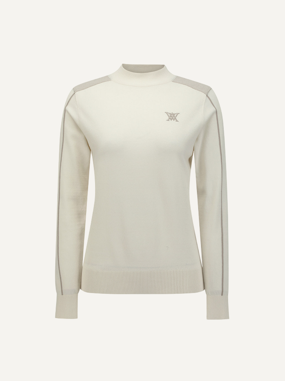 Women’s cream golf knit base layer long sleeve lightweight, Anew, front view