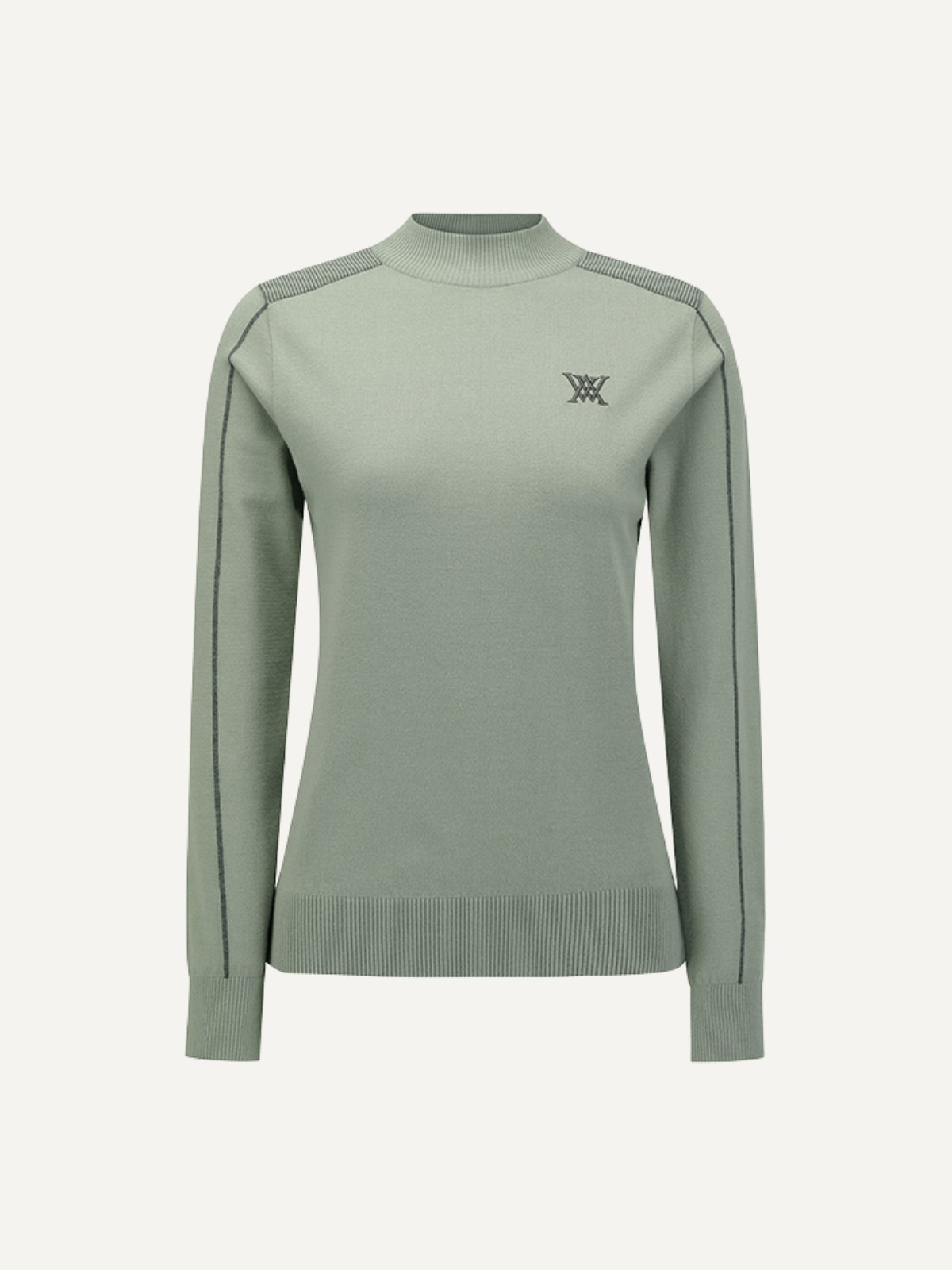 Women’s khaki golf knit base layer long sleeve lightweight, Anew, front view