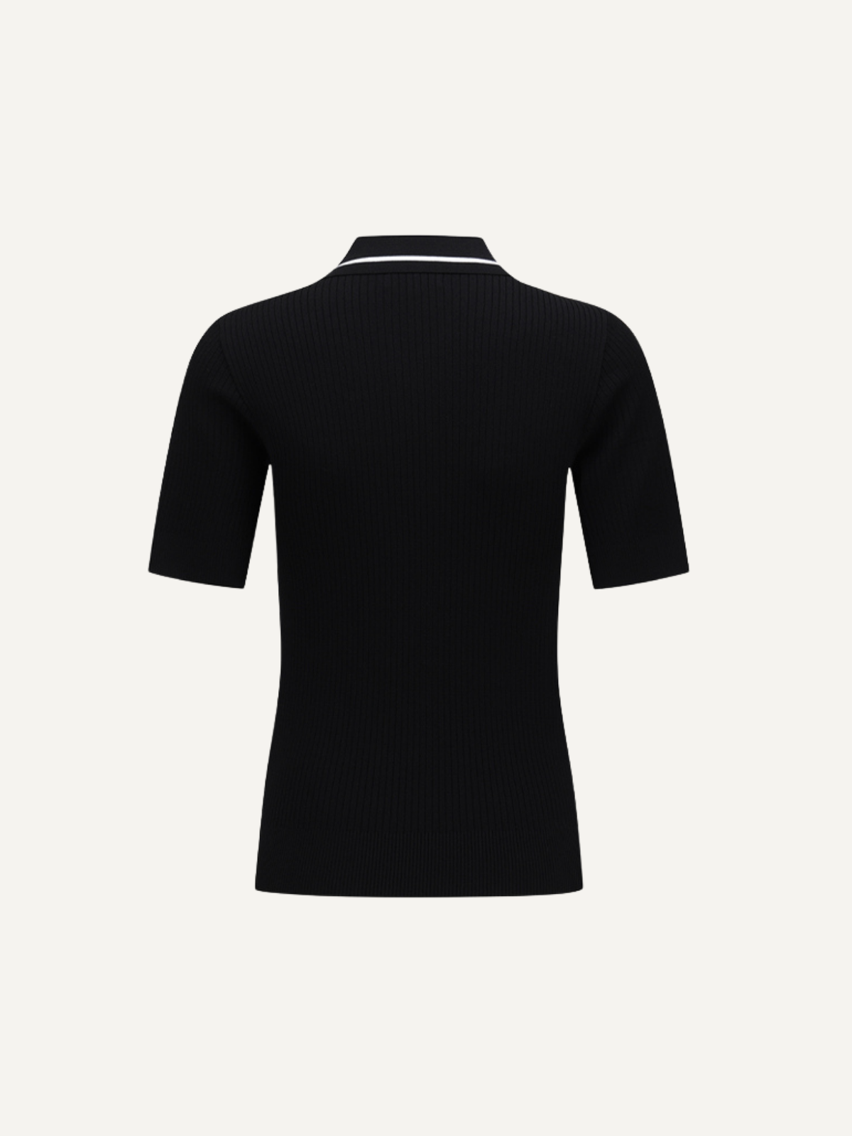 Women’s black golf knit polo short sleeve textured fabric, Anew, back view