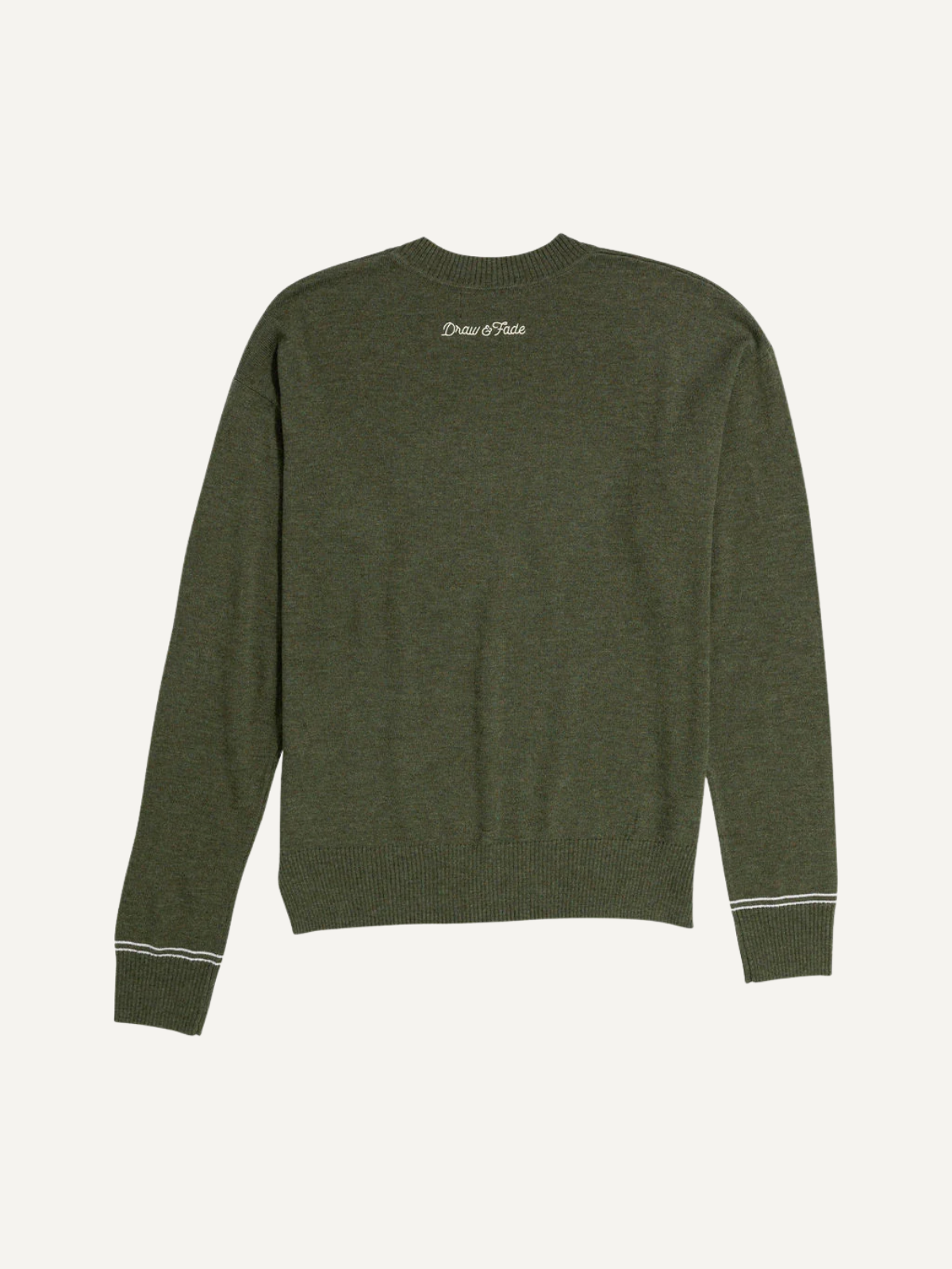 Olive Walking Girl crewneck sweater, back view, Draw & Fade