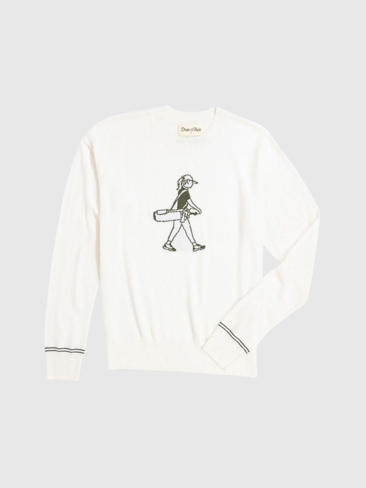 White Walking Girl crewneck sweater, front view, Draw & Fade
