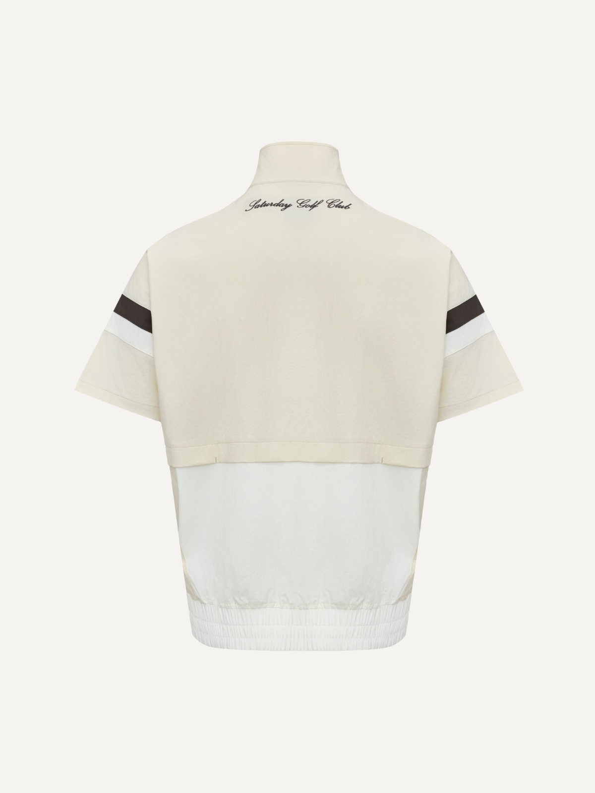 Men’s cream golf windbreaker half-zip with black panel detailing, Khalhon, back view