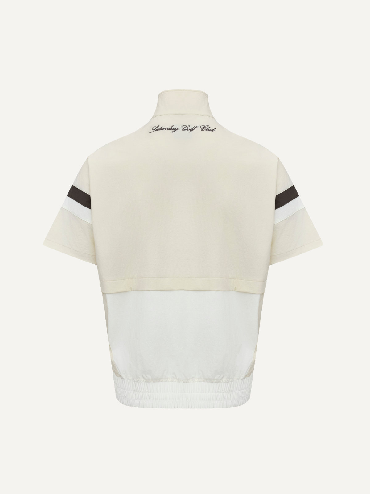 Women’s cream golf windbreaker half-zip with black panel detailing, Khalhon, back view