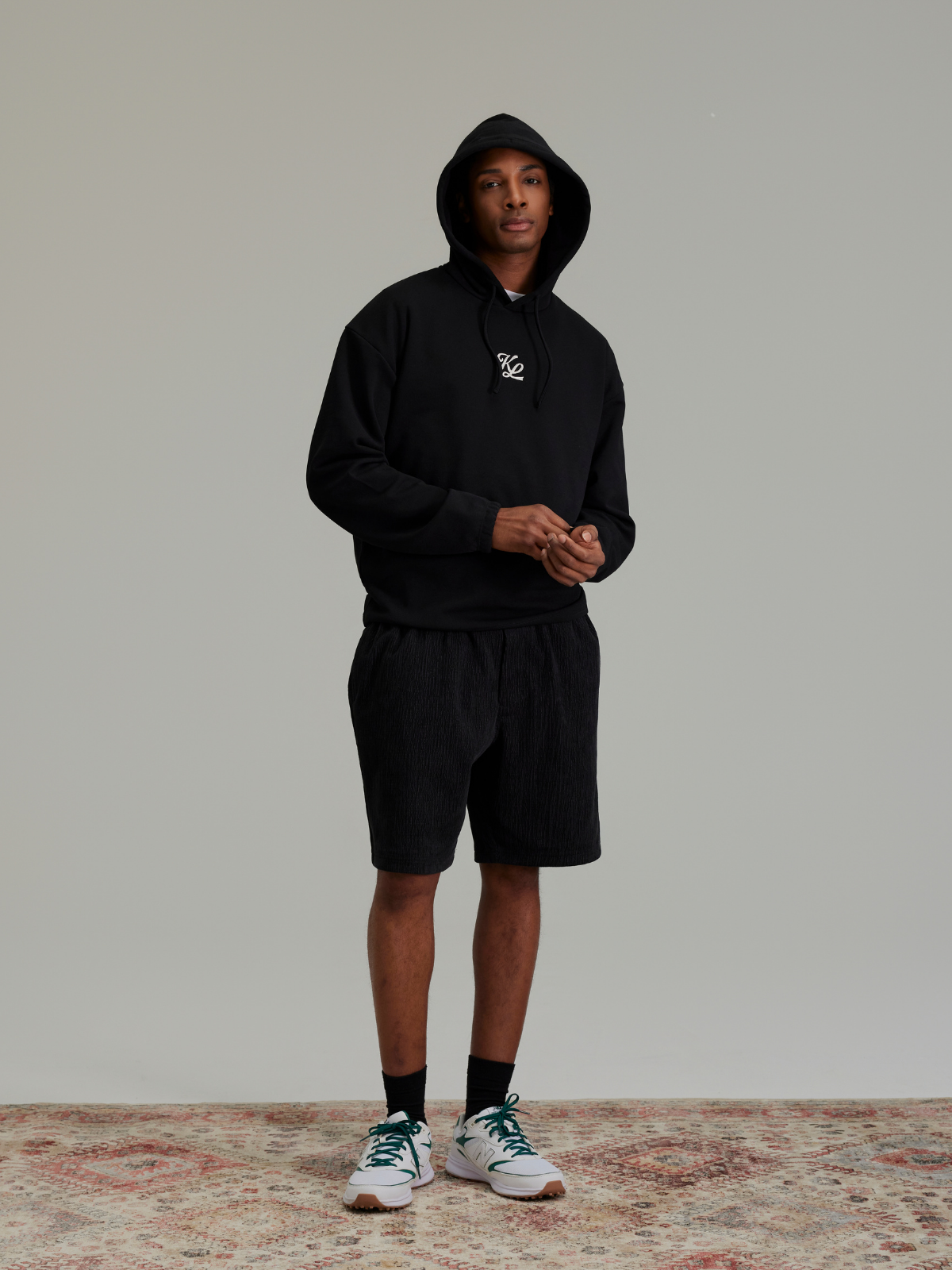Black Club Emblem hoodie, front view, Khalhon