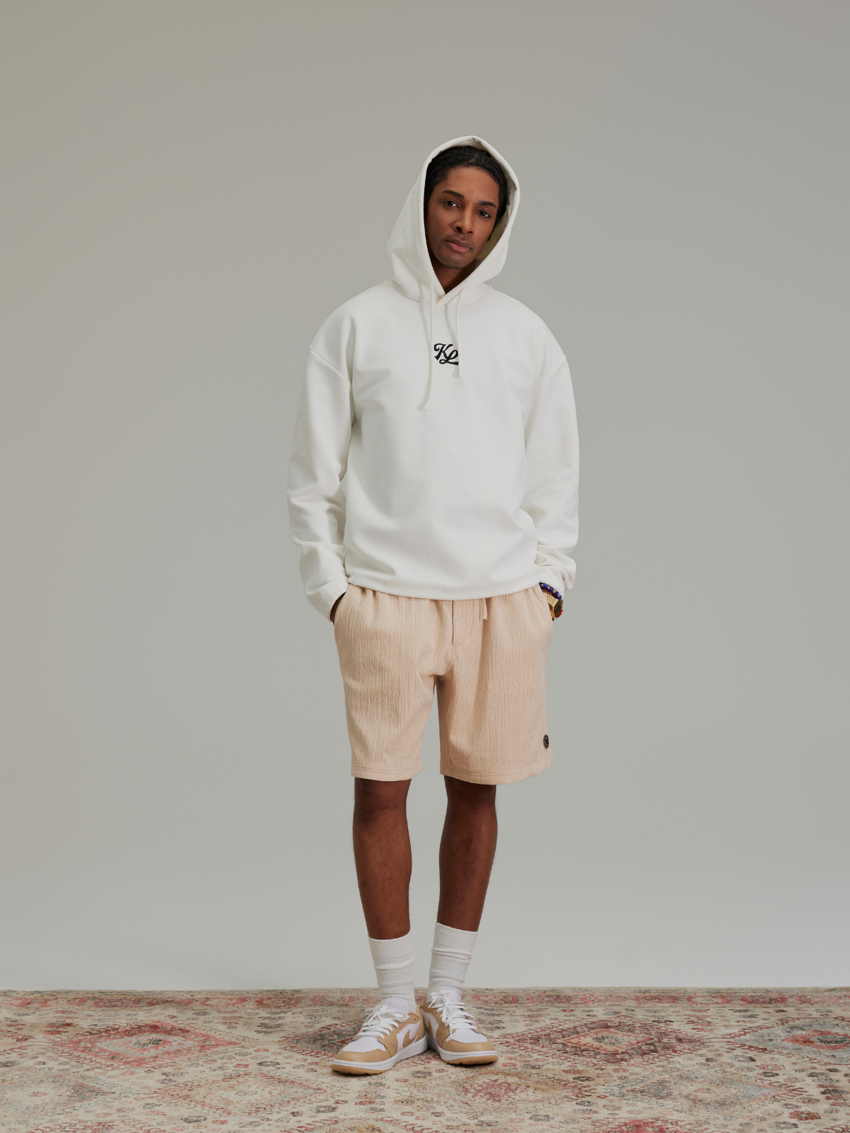 White Club Emblem hoodie, front view, Khalhon