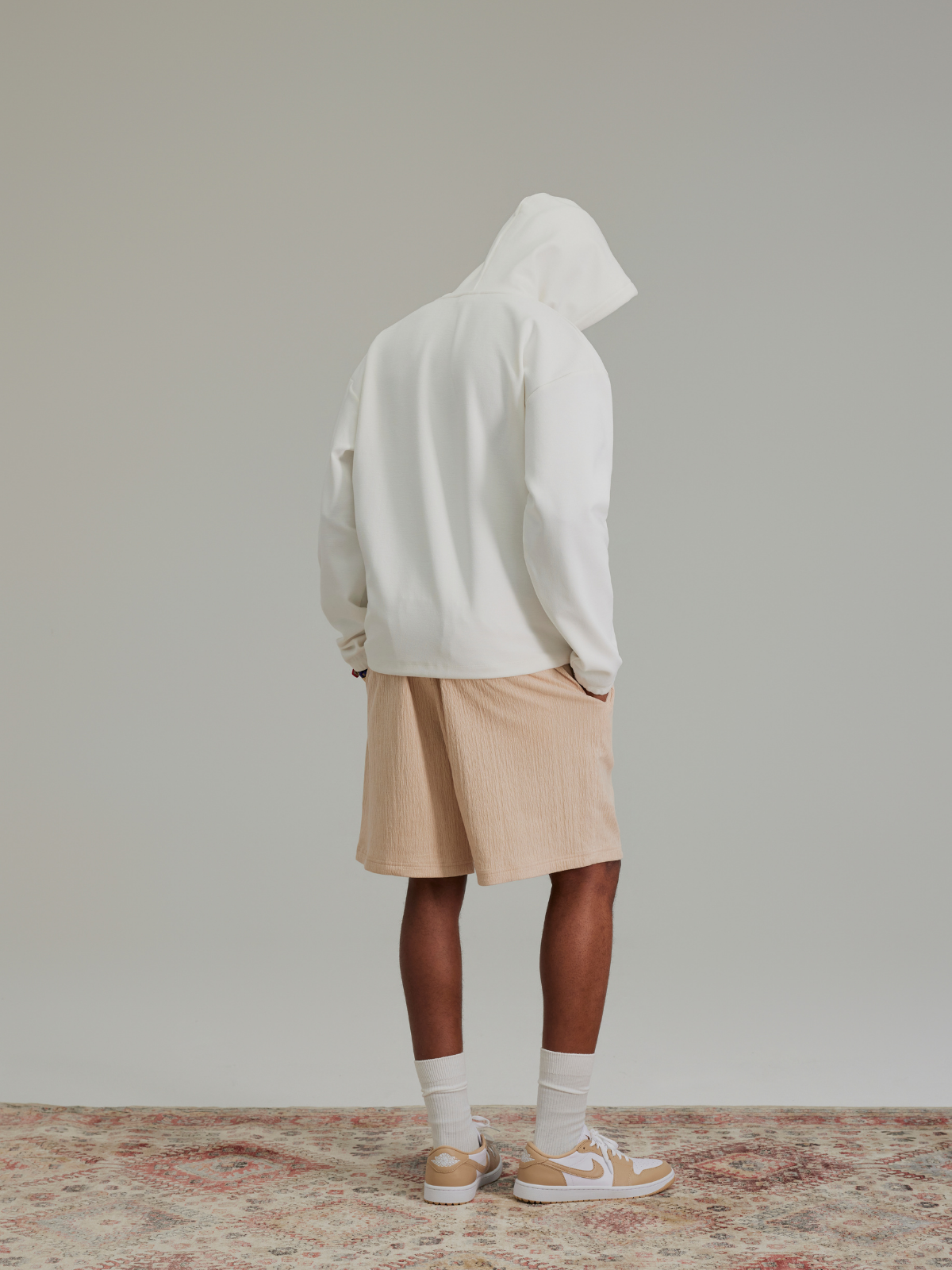 White Club Emblem hoodie, back view, Khalhon