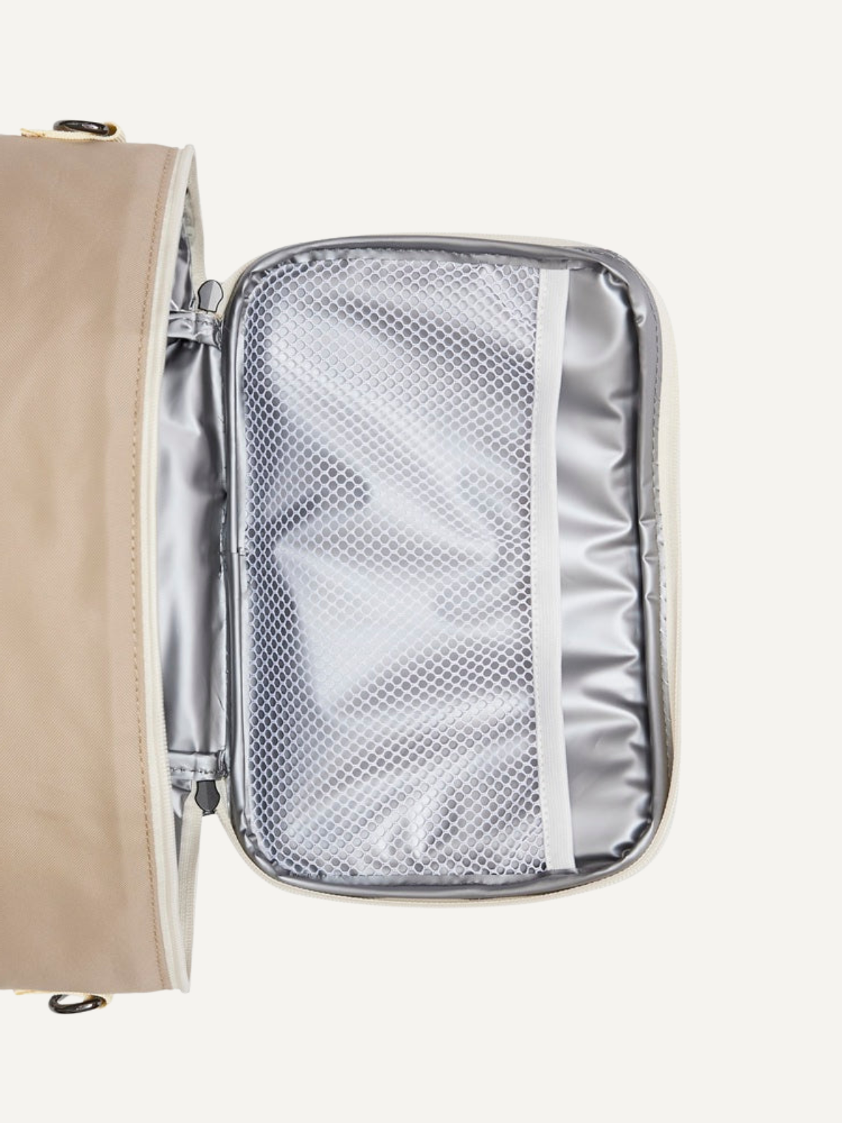 Light beige insulated cooler bag with lined interior and zip closure, Khalhon, inside view