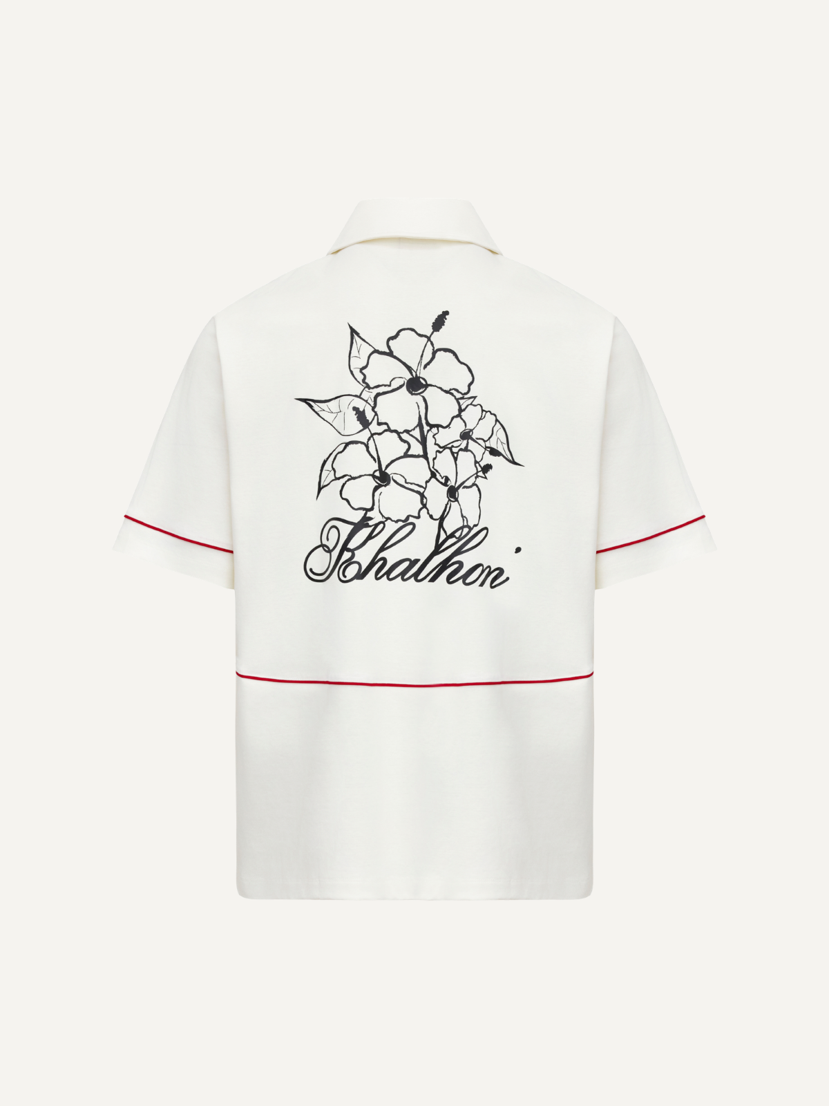 Women's cream knit golf pullover V-neck, back view, Khalhon'