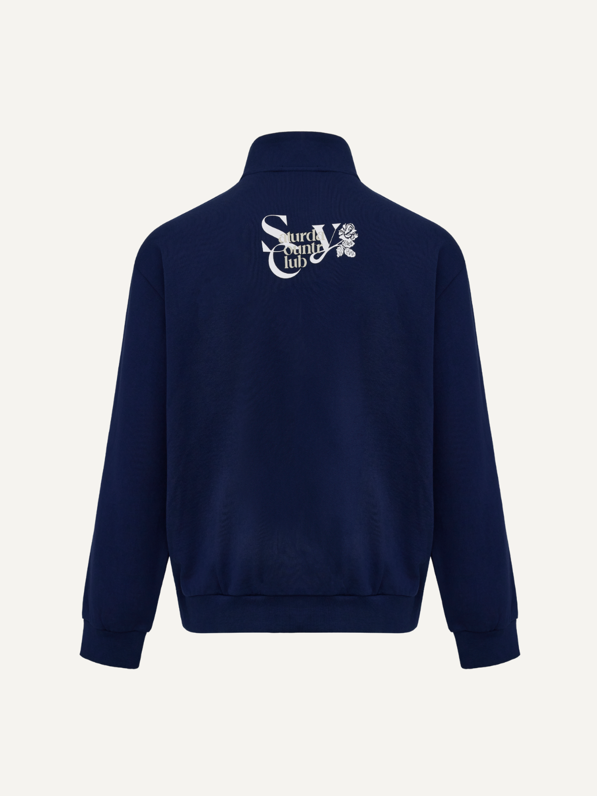 Men’s navy half-zip sweatshirt with back logo detail, Khalhon, back view