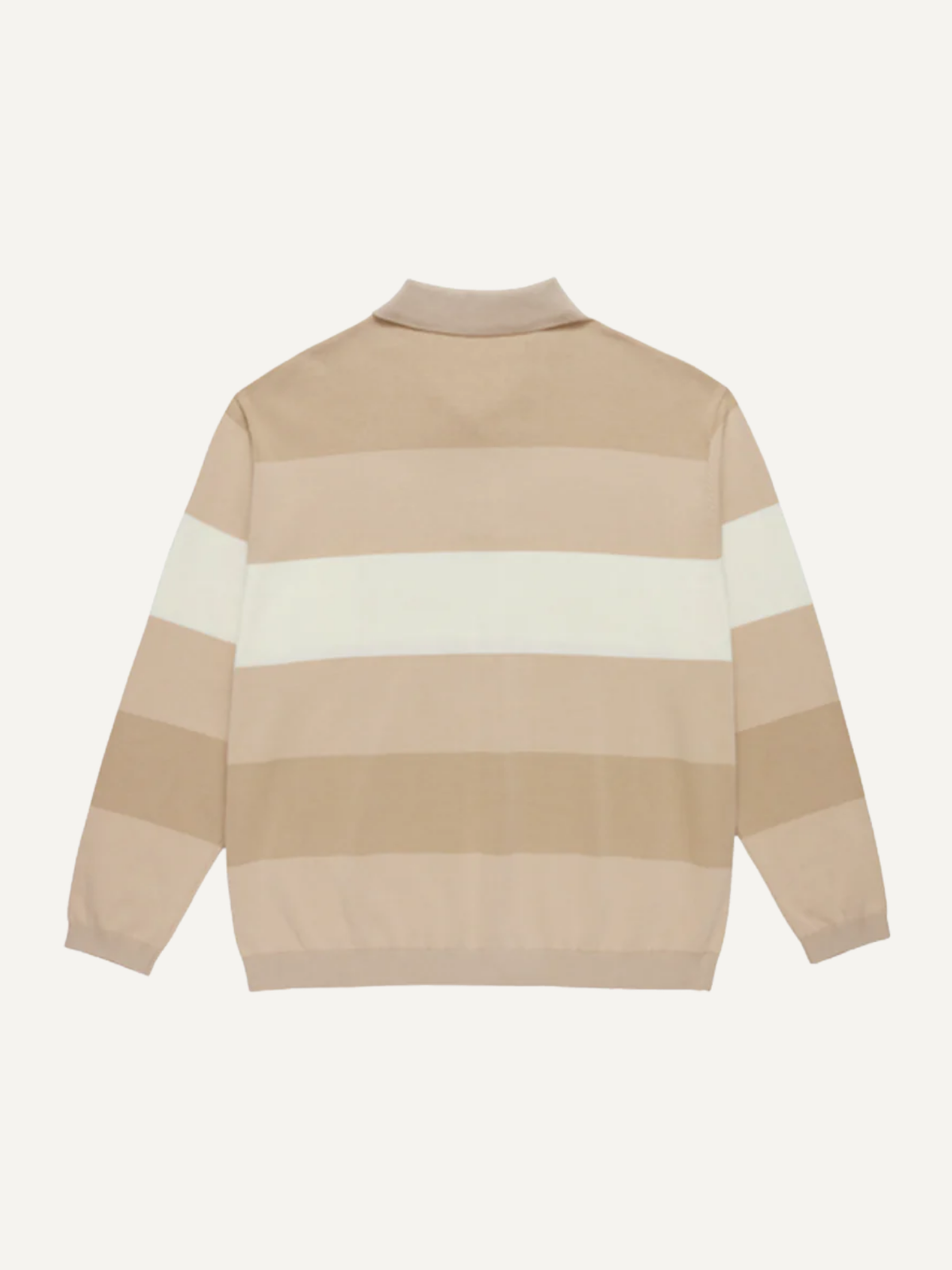 Beige and white striped knit polo top with long sleeves, Khalhon, back view