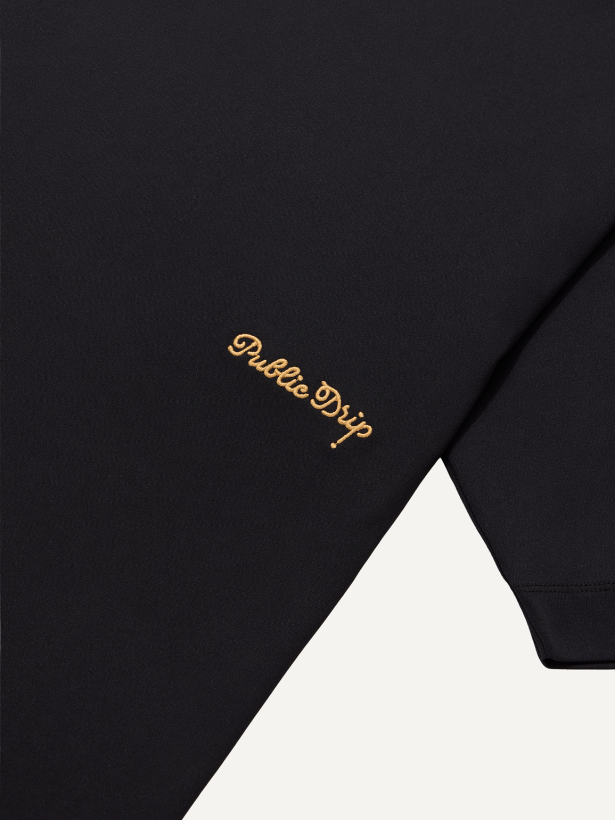 Black elevated tee with embroidered logo detail, Public Drip