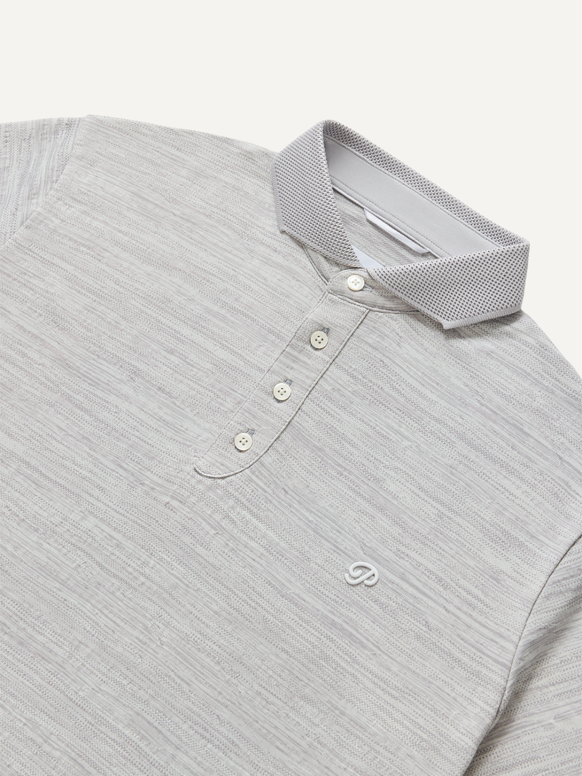 Grey performance polo with button placket and textured fabric detail, Public Drip