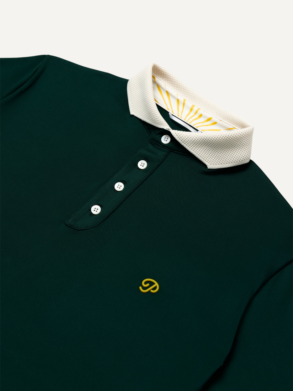 Green performance polo with embroidered logo and button placket detail, Public Drip