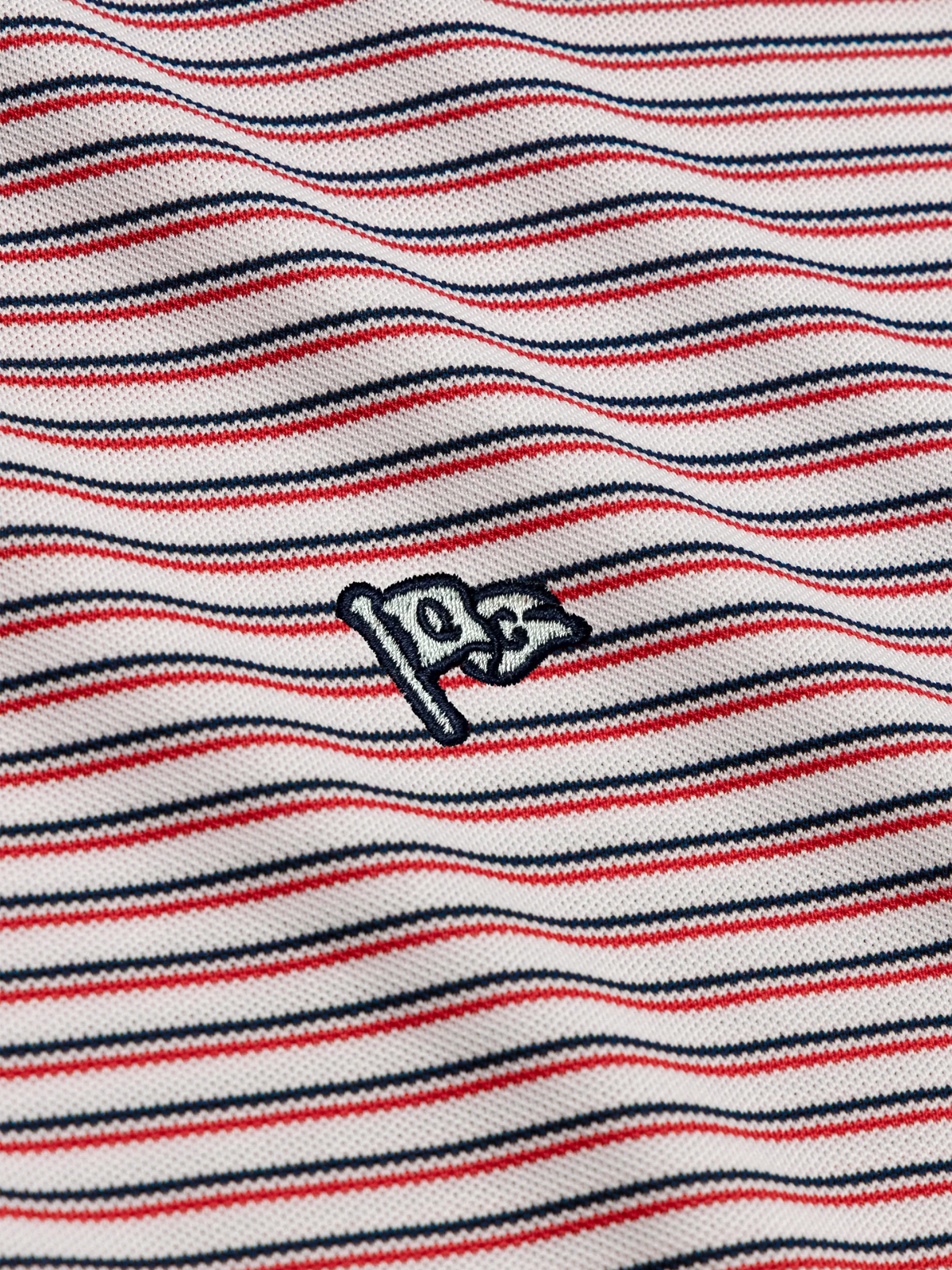 Red polo shirt with fine stripe pattern detail, Quiet Golf