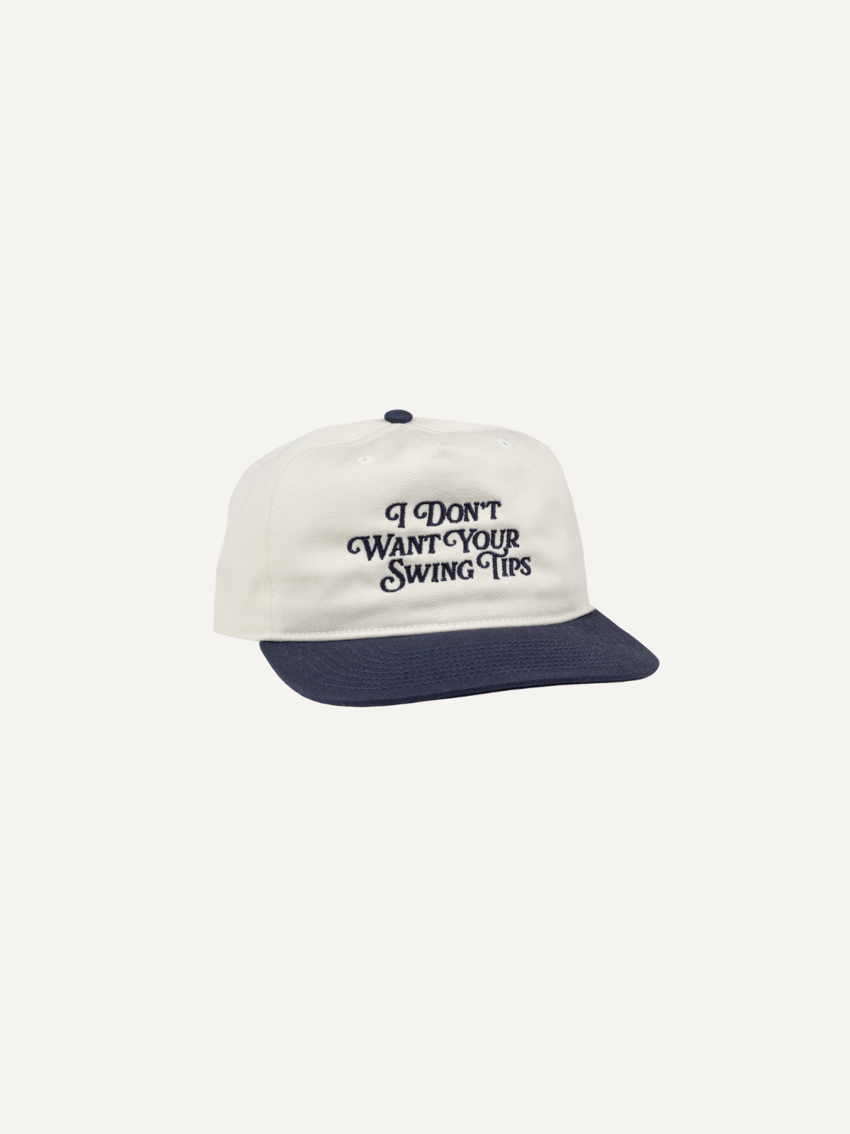 Cream and navy baseball cap with embroidered slogan on front, Sierra Madre