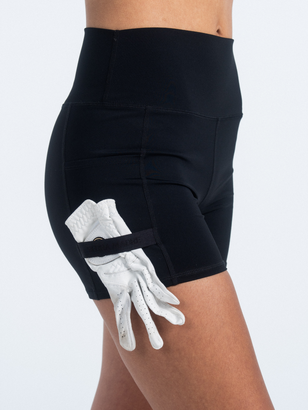 Black fitted shorts with pocket, designed to be worn under dress, Sierra Madre