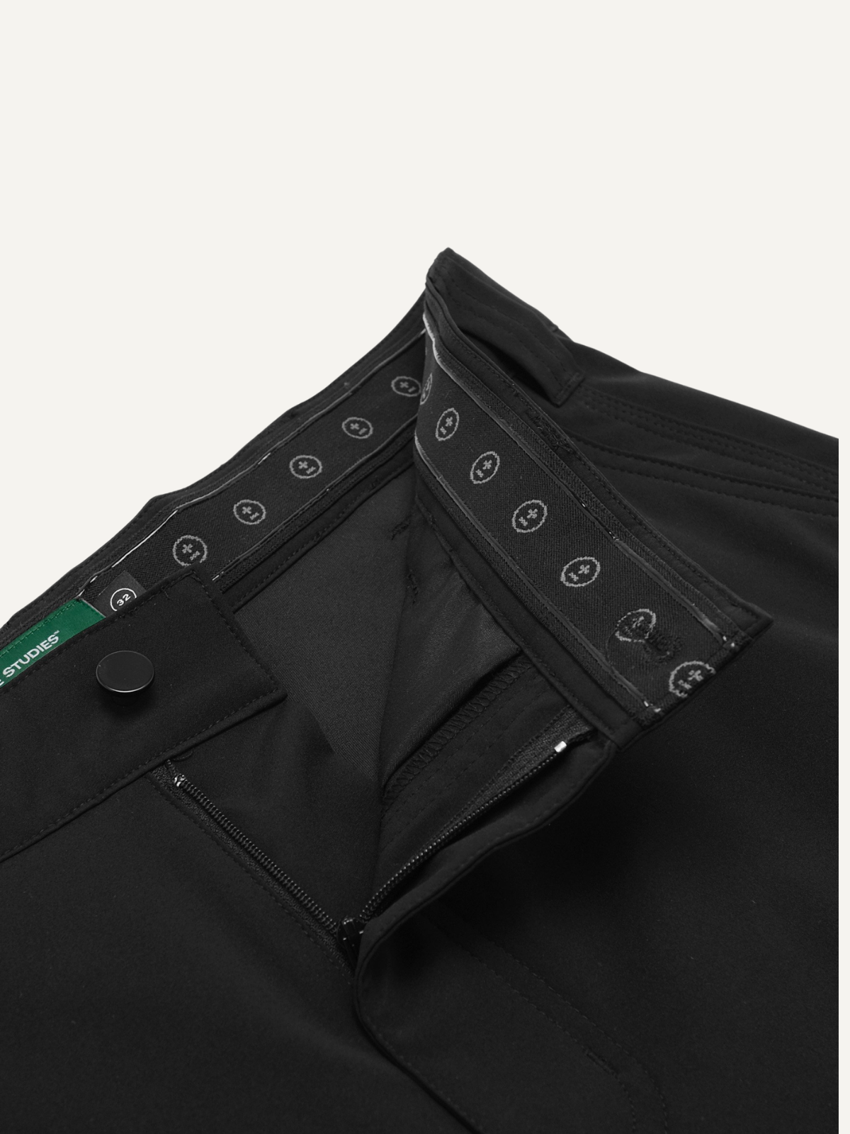 Black Alpina Performance Shorts with patterned interior waistband, Students Golf, waistband detail