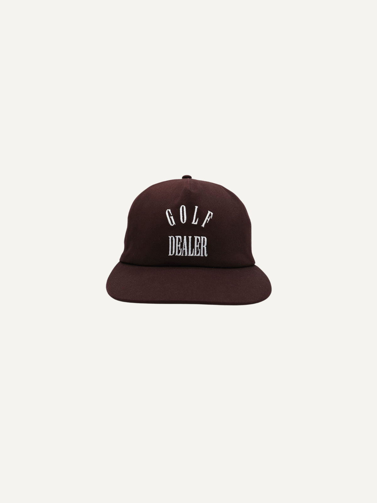 Brown Golf Dealer cap with embroidered logo, Students Golf, front view