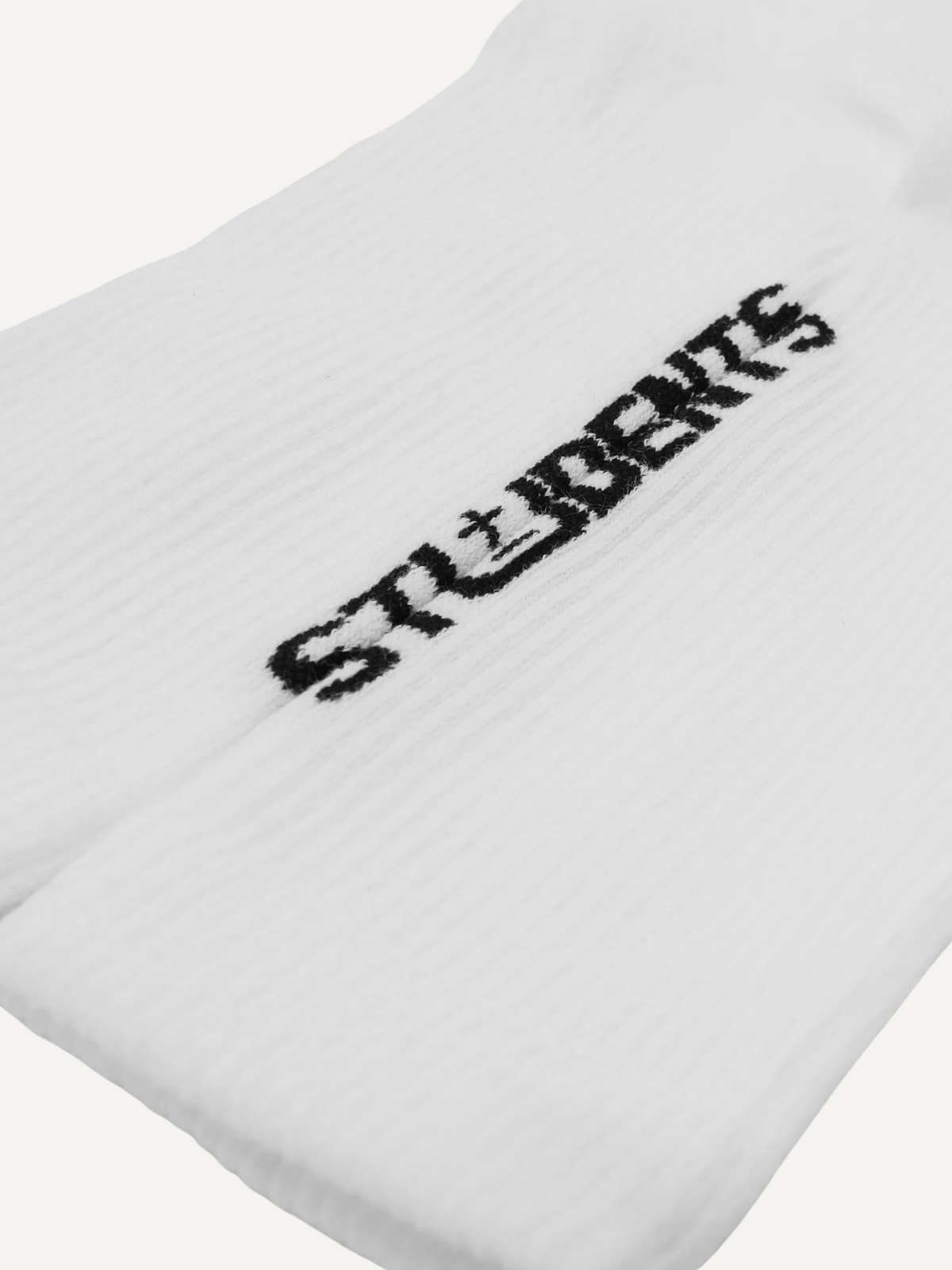 White crew sock with black Students Golf logo, product detail