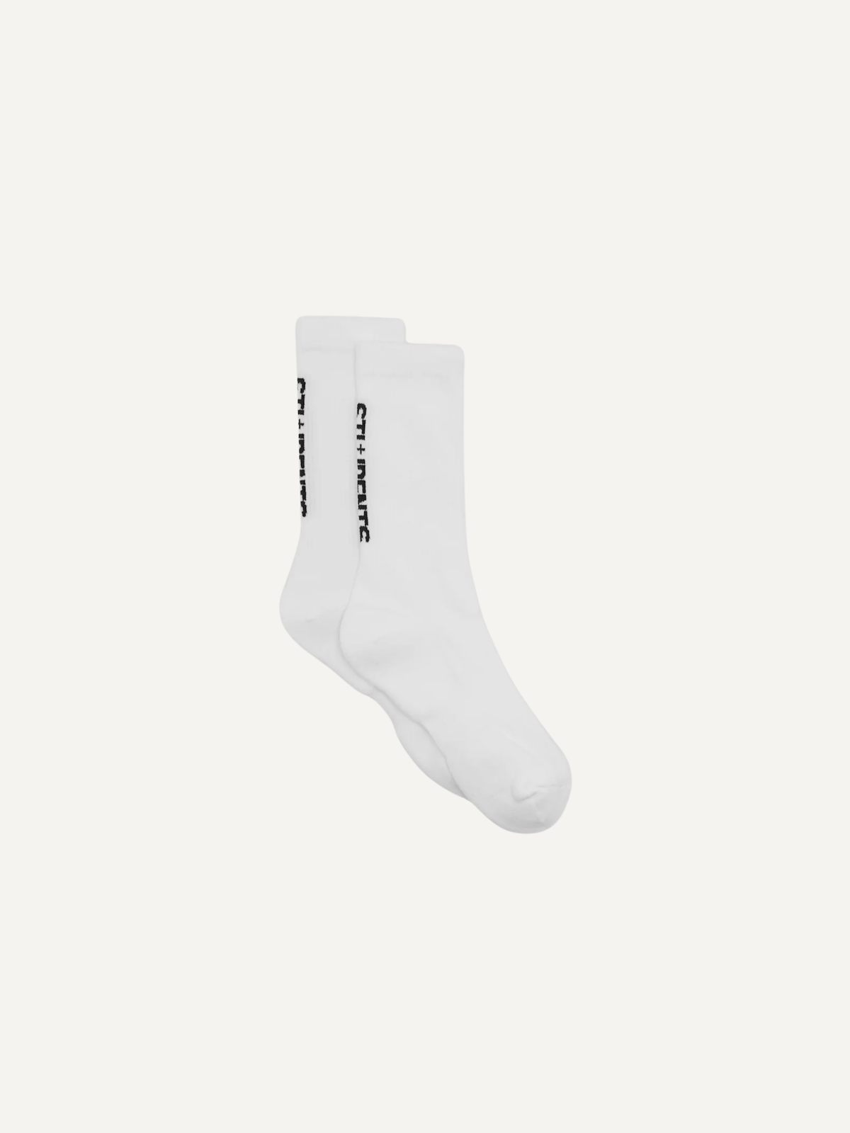 White Students Golf crew sock with black logo, side view
