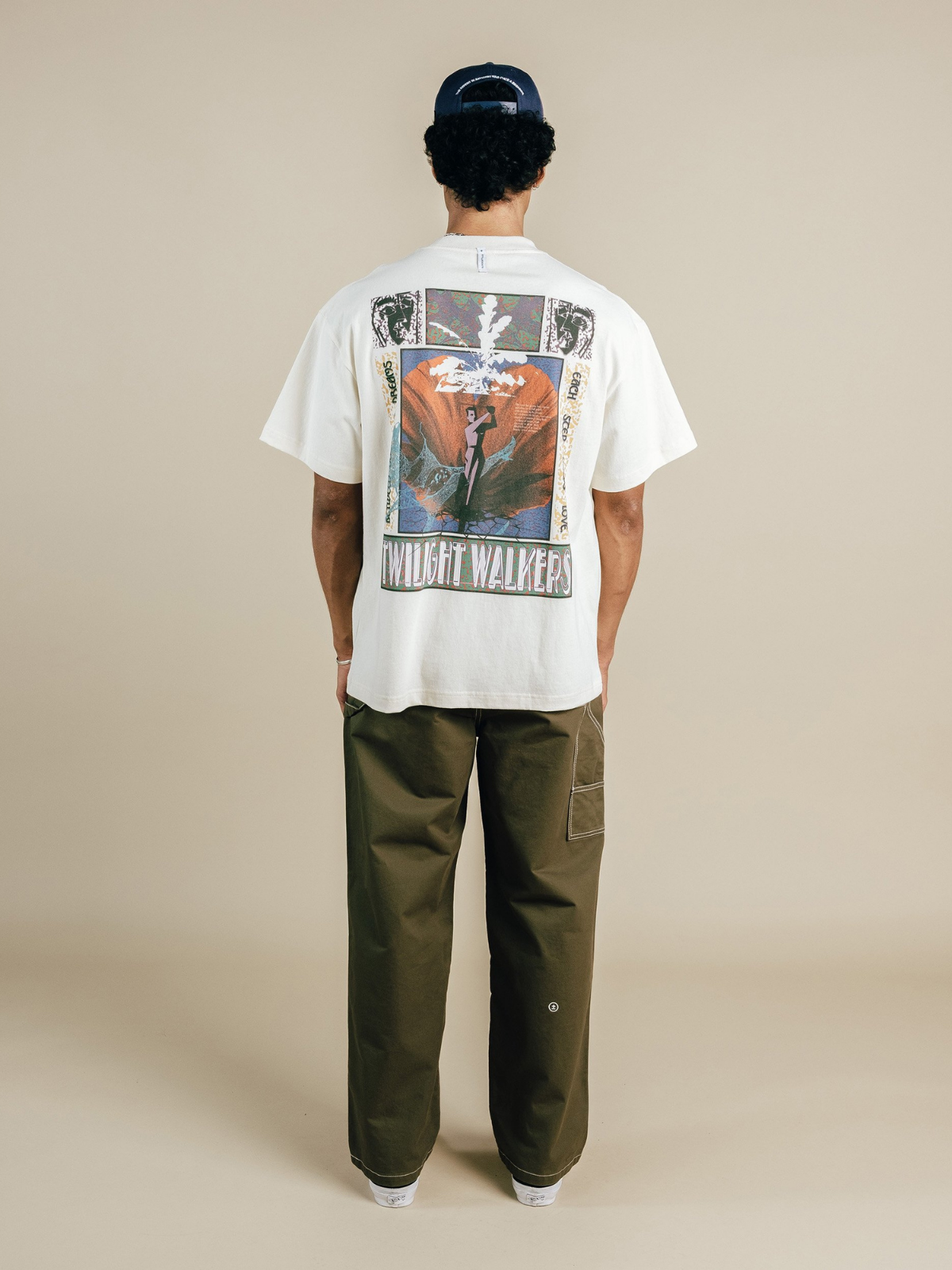 White Twilight T-shirt with oversized graphic print, Students Golf, back view