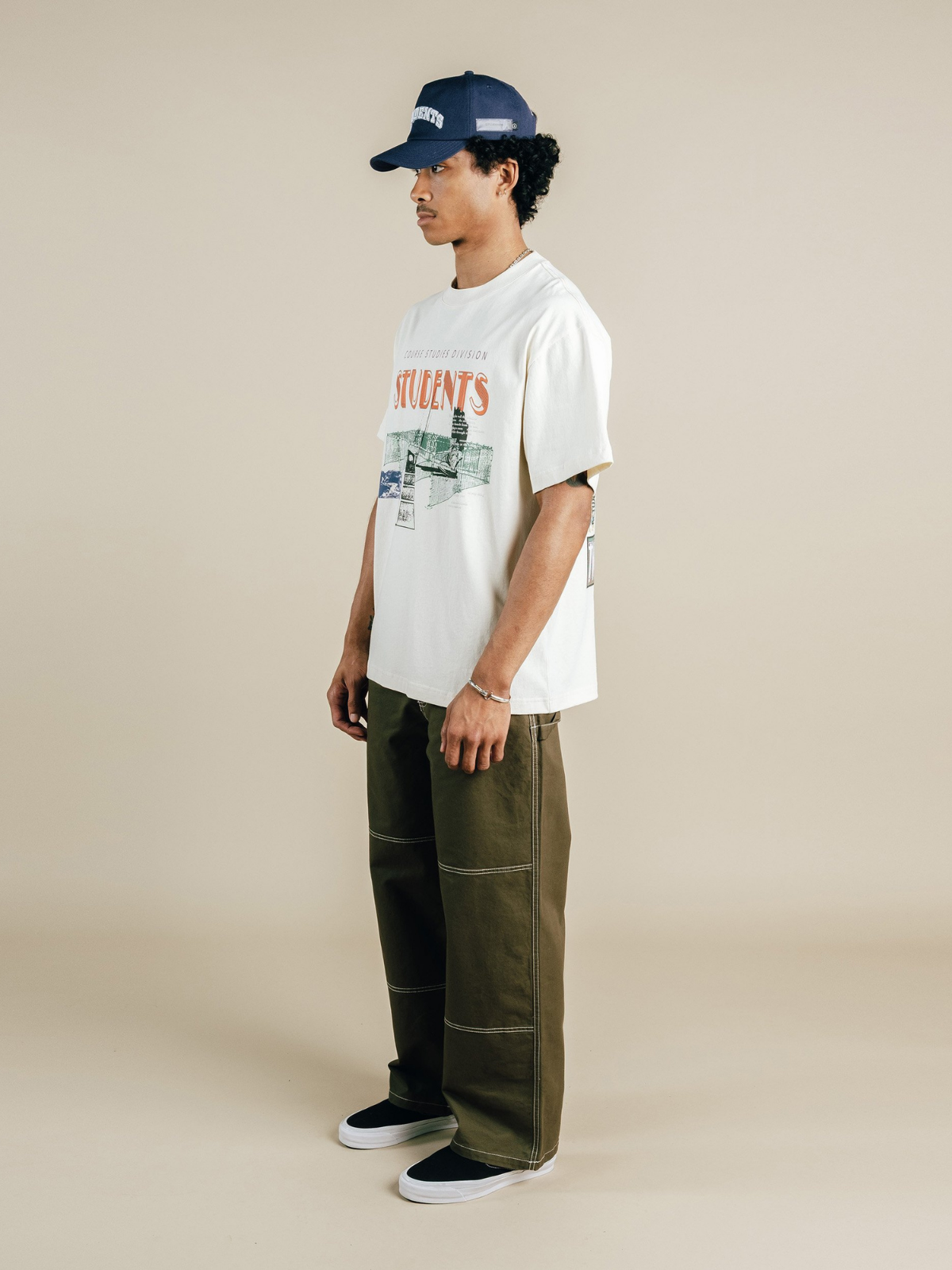 White Twilight T-shirt with graphic print, Students Golf, side view